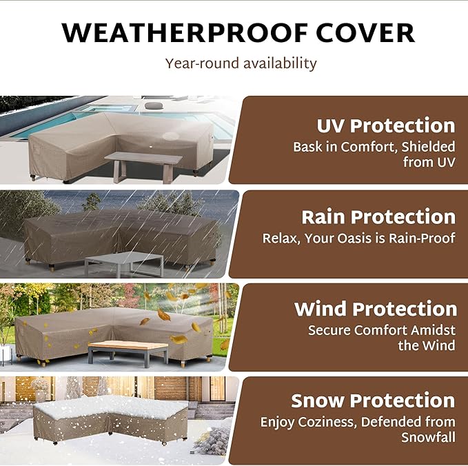 iBirdie Outdoor Patio Furniture Cover fit 83 x 104 inch, 80 x 102, 82 x 100 L-Shaped Sectional Sofa, Waterproof Weatherproof Heavy Duty 600D Garden Cover for Outside L Shape Couch, Brown