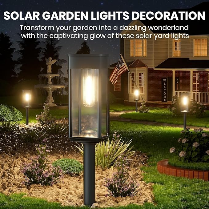 BITPOTT Solar Pathway Lights Outdoor,Bright Solar Lights for Outside, Waterproof Auto On/Off Garden Lights Solar Powered Landscape Lights for Yard Walkway Driveway Lawn (Warm White, 2 Pack)
