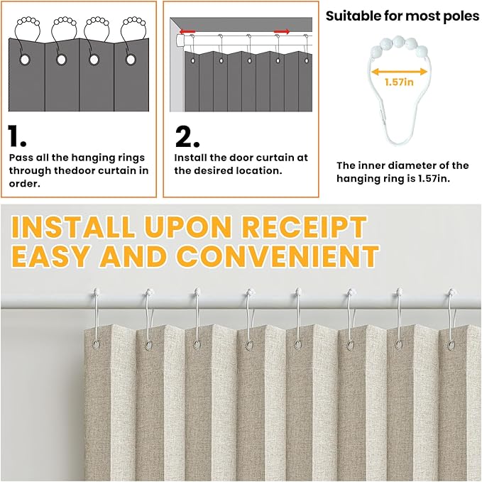 AJAZZ 100% Blackout Door Curtain Accordion Door Closet Curtain Invisible