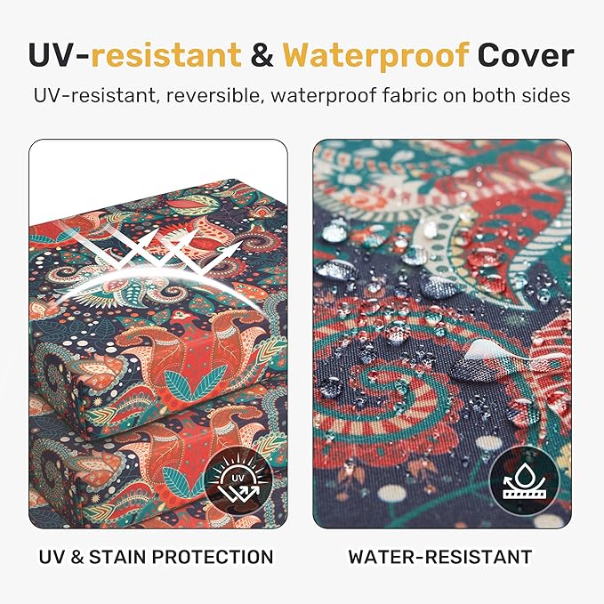 UNIKOME Outdoor Chair Cushions Pack of 4, Water Resistant Patio Cushions with Ties, High Density Sponge Filling Square Corner Seat Cushions for Outdoor Furniture, 24"*24"*4", Boho