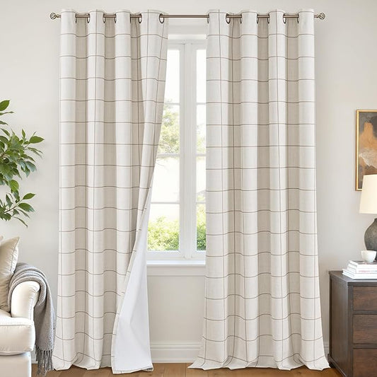 Lajode Brown Plaid Patterned Curtains Thermal Insulated