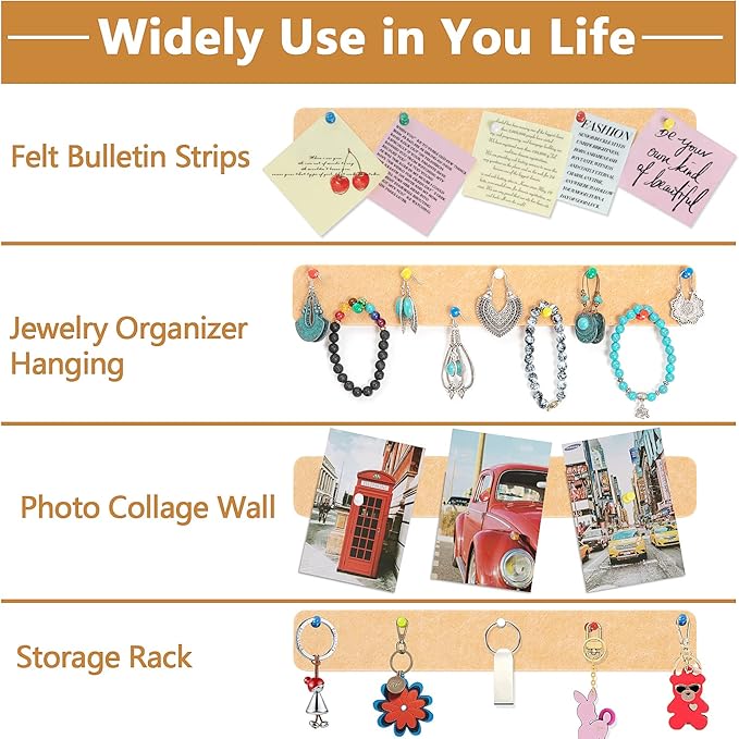 5 Pack Felt Pin Board Bar Strips Bulletin Board