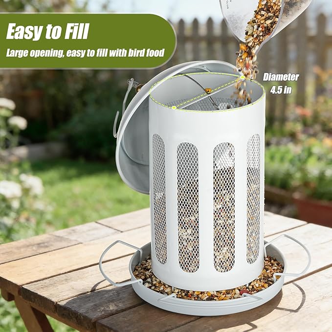 Bird Feeder, Large Capacity Bird Feeders for Outdoor Hanging, Heavy Duty Metal Wild Birdfeeder for Outside Garden Yard Decor, Retro Lantern Shape (White)
