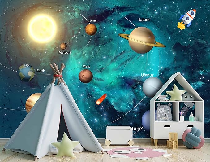 Kids Universe Planet Galaxy Wallpaper Solar System Starry bight Sky Ceiling