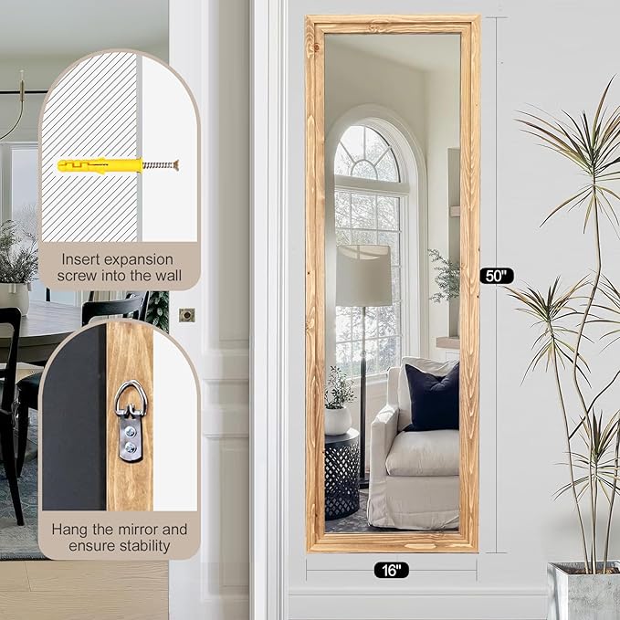 50"x16" Door Mirror, Rustic Full Length Mirror, Over The Door Hanging Mirrors