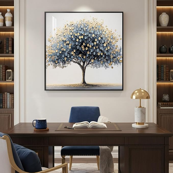 Framed Square Tree of Life Wall Art, Minimalist Elegant Luxury Abstract Tree