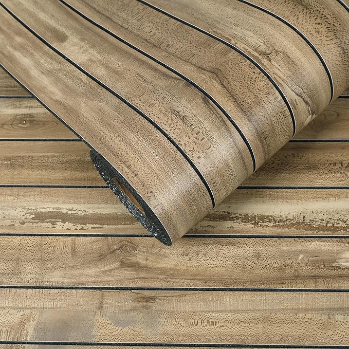VEELIKE Weathered Wood Wall Panels Peel and Stick Distressed Wood Grain Slat
