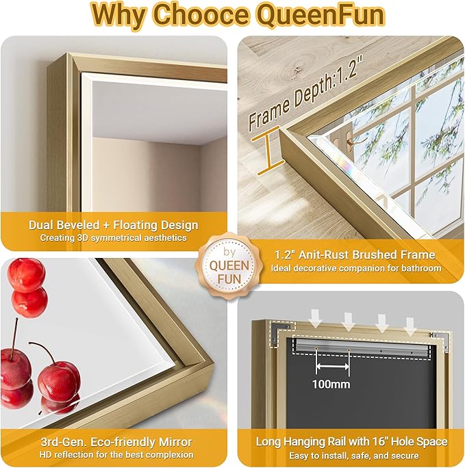 Gold Bathroom Mirror, 24x36 Brushed Gold Bathroom Mirror Beveled Edge,