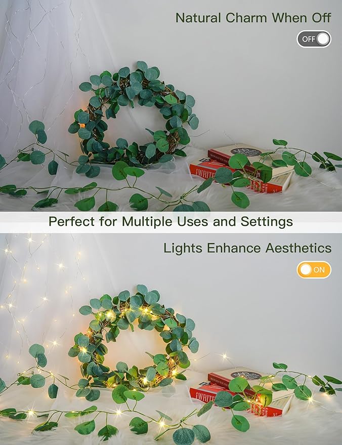 suddus Vines with Lights Battery Operated, 33ft 100 LED Eucalyptus Garland