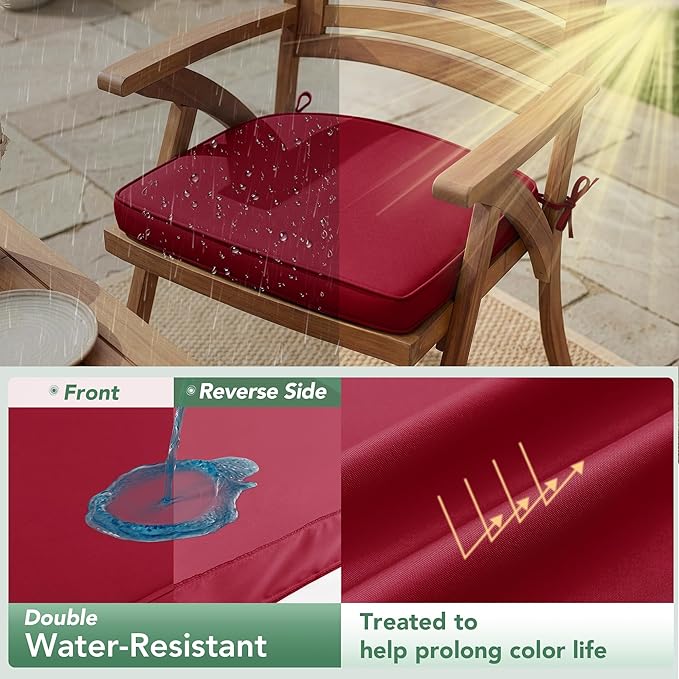Outdoor Chair Cushions Set of 4: Waterproof & Fade Resistant Patio Furniture Cushions - 18.5 x 16 x 2 Inch Non Slip Round Corner Seat Cushion Pads with Removable Cover for Garden Yard Lawn, Burgundy