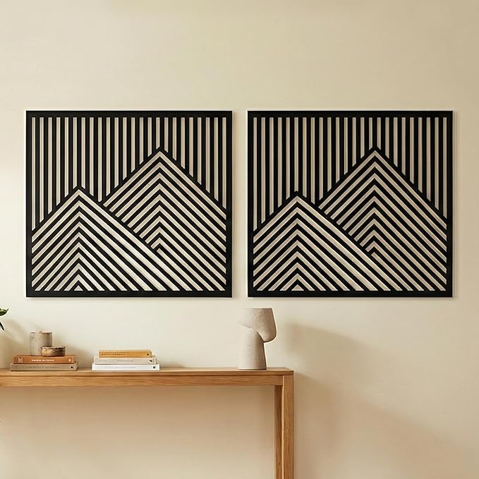 River's Edge Essentials Wood Mountain Wall Decor – Set of 2 Modern Wood Wall Art