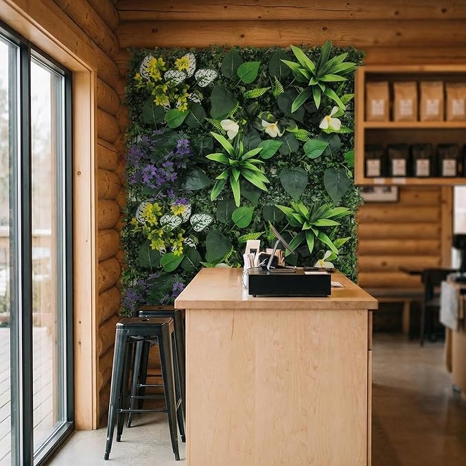 Artificial Mixed Botanical Plant Wall Panel, 24x16 in UV-Protected Faux