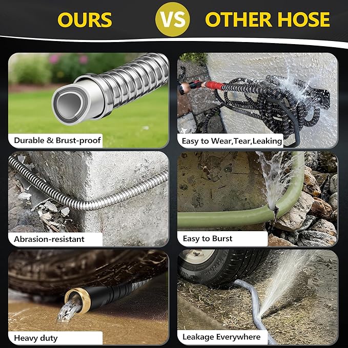 50 ft Stainless Steel Garden Hose - 2026 New Upgraded Metal Water hose - Flexible Water Hoses Pipes with Latex Core, 3/4" Solid Brass Connector - No-Expandable Watering Garden Hoses