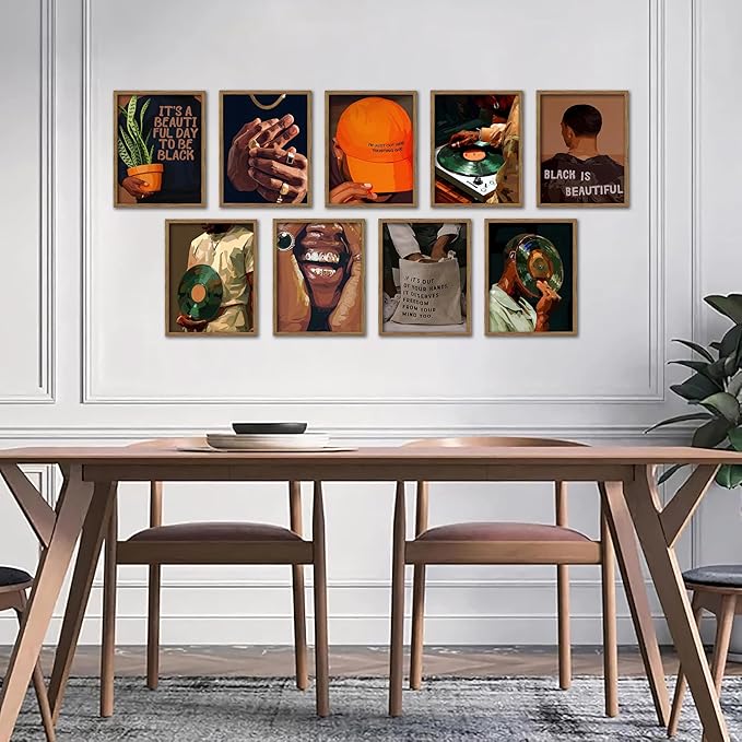 Black Culture Wall Art Set of 9, Living Room, Neutral Color Home Decor