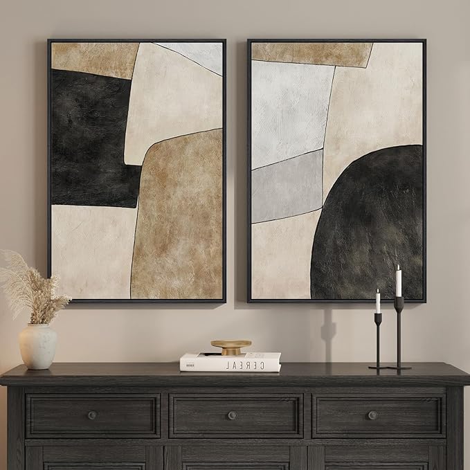 Framed Beige Black Abstract Wall Art