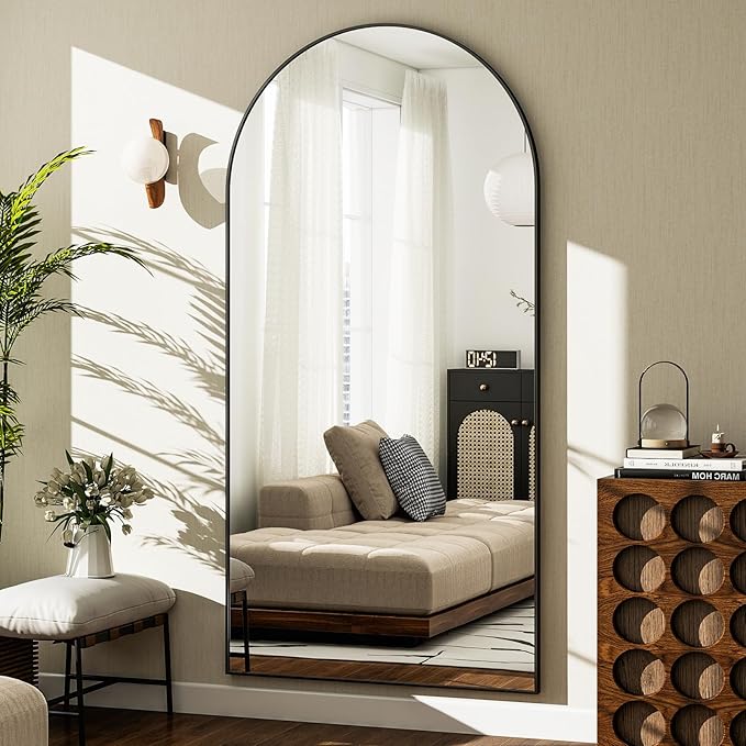 GLSLAND-30x71 inch Wall Mount Arched Full Length Mirror-Aluminum Alloy Frame
