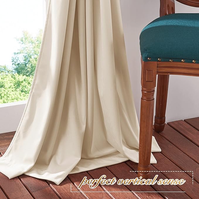 NICETOWN Beige Velvet Curtains 72 inches 2 Panels Set, Thermal Insulated Heavy