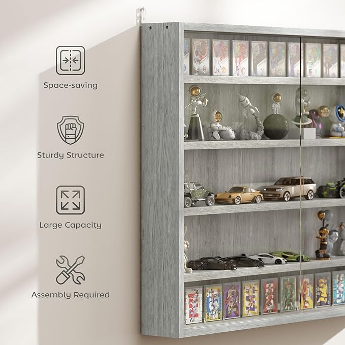 HOMCOM 5-Tier Display Cabinet, Glass Door Cabinet