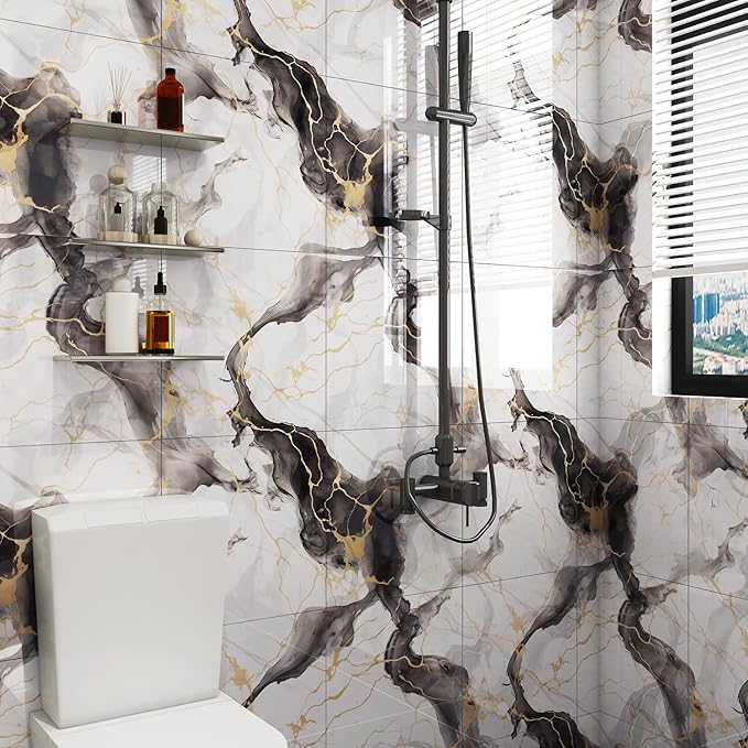 10pcs Peel and Stick Tile Shower Waterproof Marble Tiles Wall Panels,