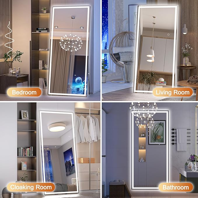 Hasipu Full Length Mirror with Lights, Full Body Dressing Hanging Mounted Mirror