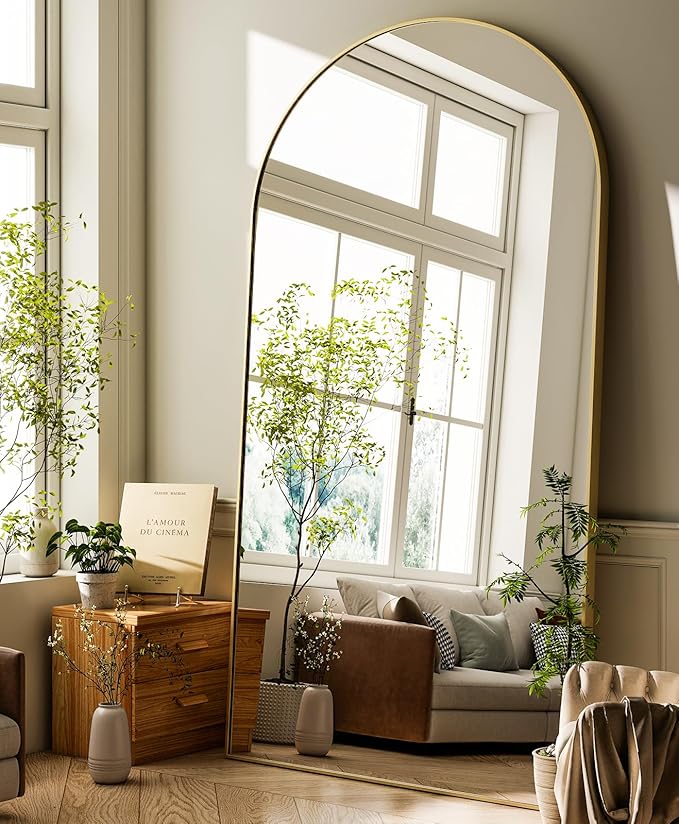 GLSLAND-34x76 inch Wall Mount Arched Full Length Mirror-Aluminum Alloy Frame