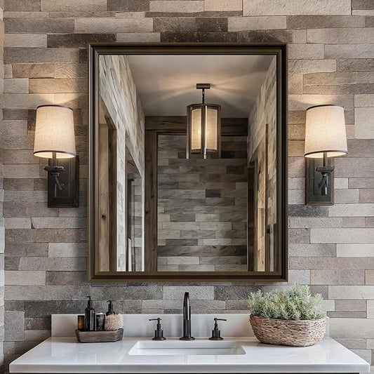 Retro Copper Effect Framed Wall Mirror, 30x36 Rectangle Mirror,