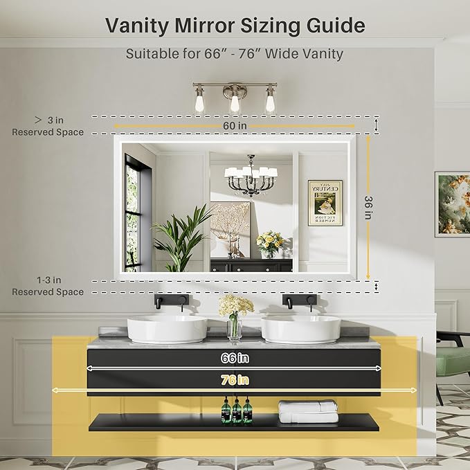 60x36 Inch White Bathroom Mirror
