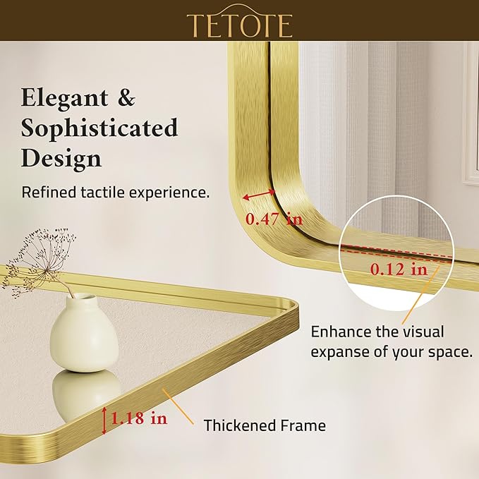 TETOTE 36 x 36 Inch Gold Mirror