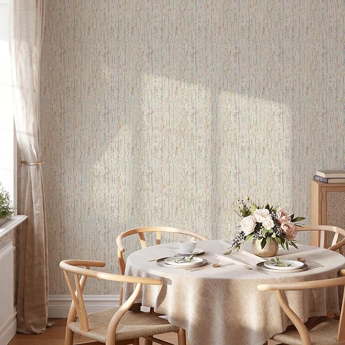 JiffDiff Woven Wallpaper Peel and Stick 17.3" x 120" Colorful Paint Grasscloth