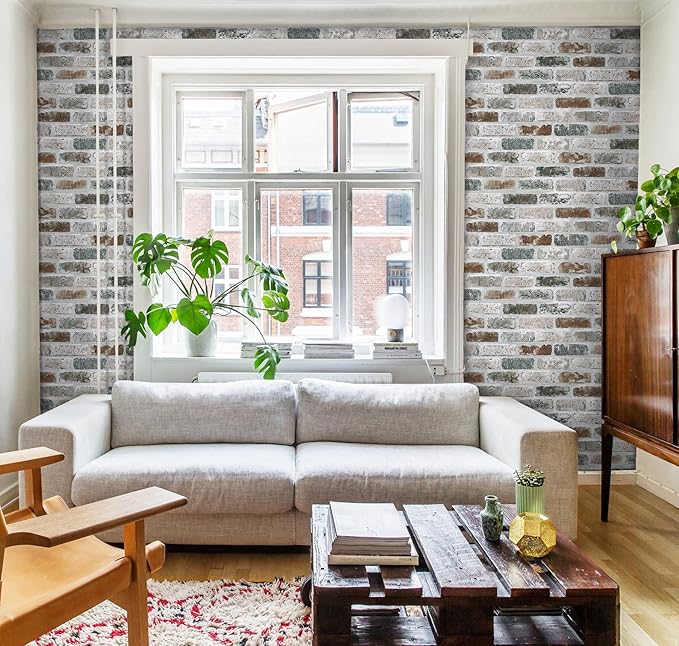 Guvana 17.3"×118" Brick Wallpaper Red/Blue/Grey Brick Peel and Stick Wallpaper