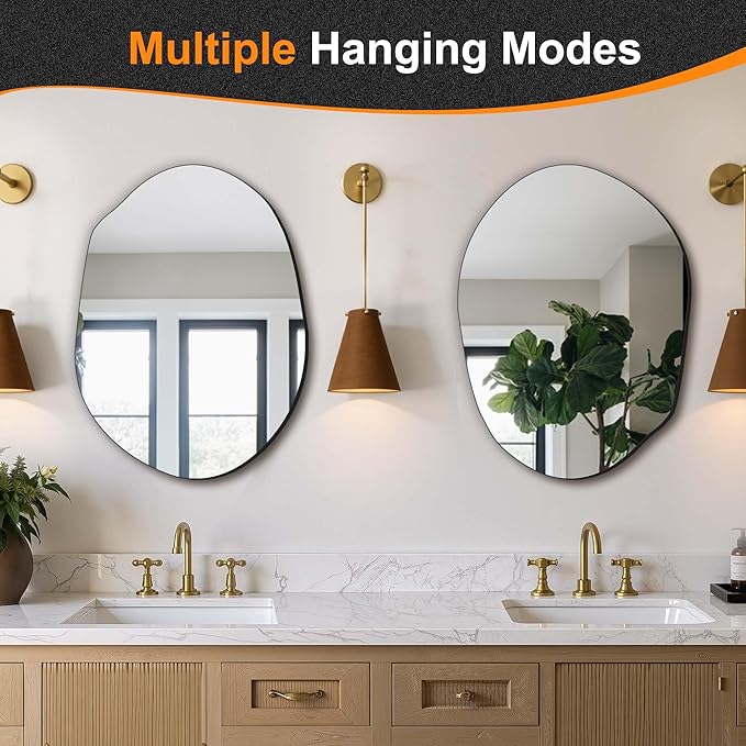 Delma Irregular Wall Mirror, Frameless Decorative Mirror