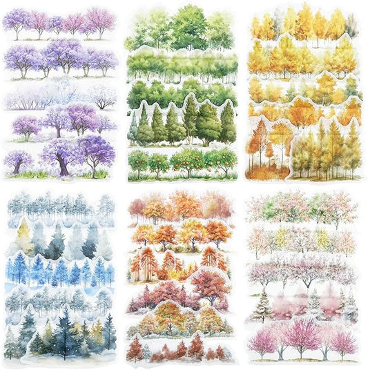 AuriicLeaf Tree Washi Stickers Set, 120PCS Nature-Inspired Forest Stickers for Scrapbooking, Journaling, DIY Crafts, and Art Supplies