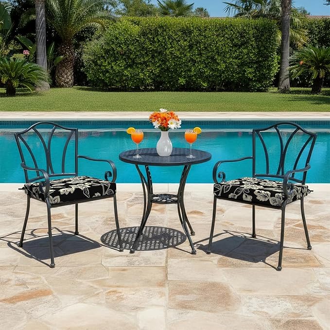 LVTXIII Outdoor Seat Cushions Seasonal Replacement Chair Cushions, Patio Chair Pads with Ties for Dining Chairs and Garden Furniture, Square Back, 22"x22"x3", 2 Pack, Elegant Vines Black