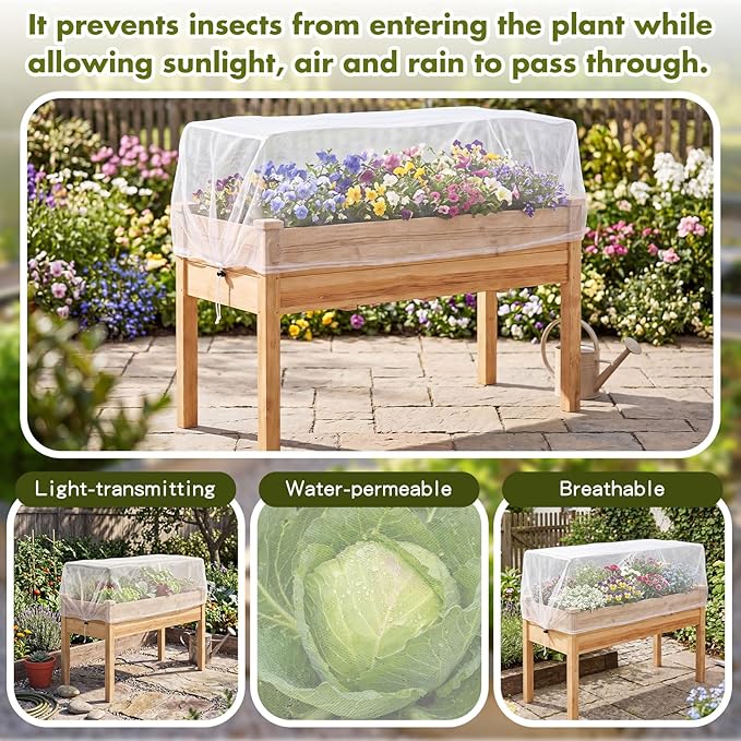 Woanger 3 Pack Garden Netting for Raised Beds 3 x 2 x 2 ft Rectangular Mesh Plant Covers with Drawstring for Garden Protection, Raised Bed Bird Netting Pest Barrier Screen for Protecting Vegetables
