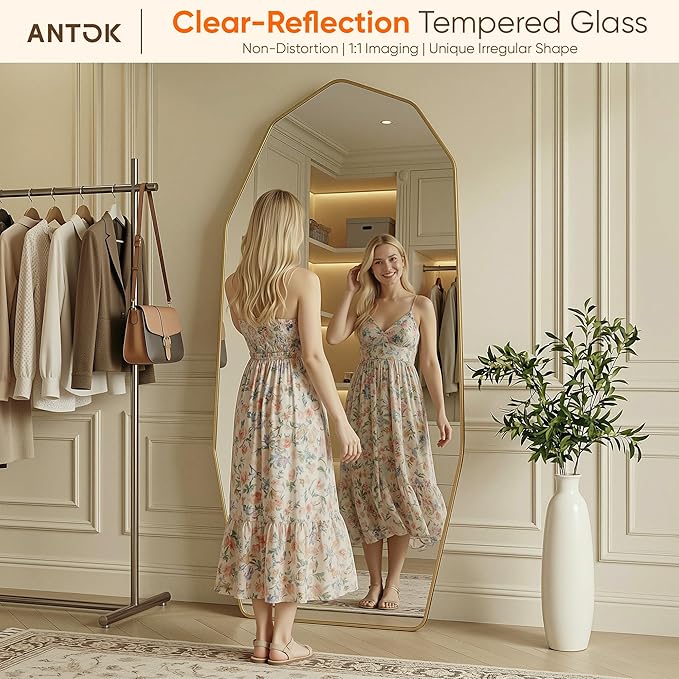 Antok Full Length Mirror, Free Standing Wall Mounted or Leaning Full Body Mirror