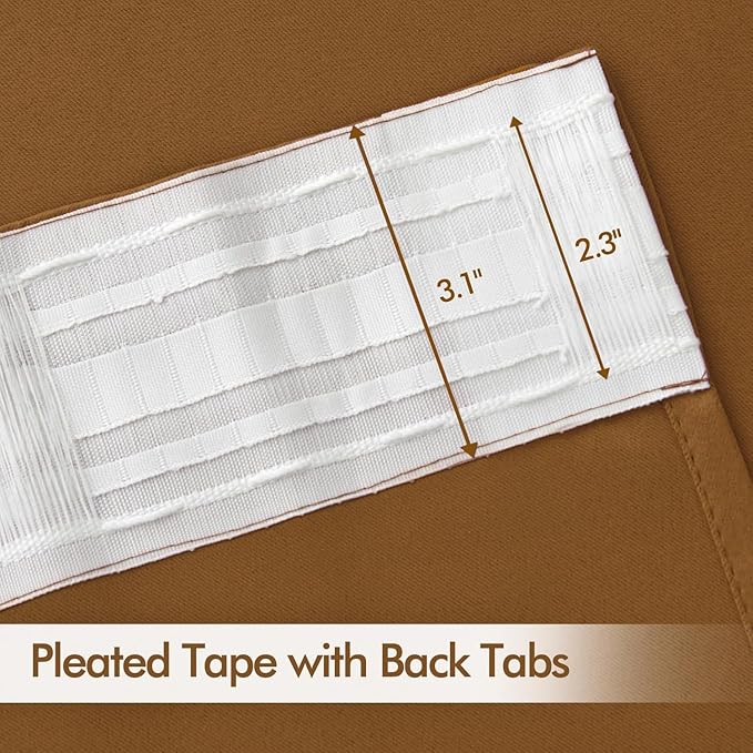 MIULEE Golden Brown Back Tab Blackout Curtain 96 Inch Long 2 Panels Set