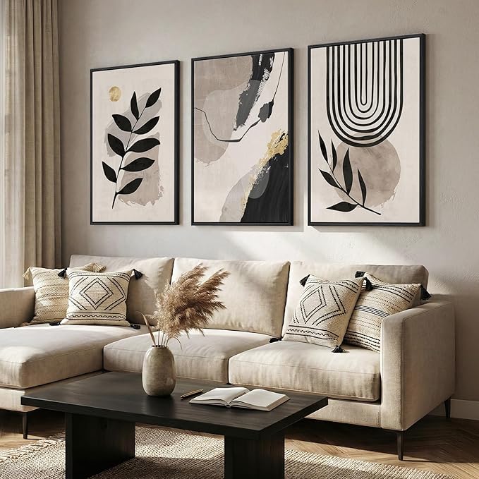3 Piece Framed Black and White Boho Wall Art