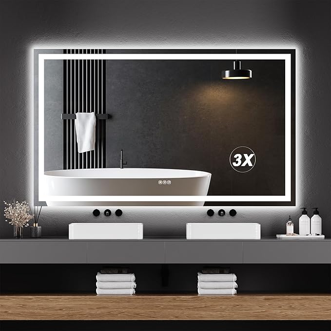 LED Bathroom Wall Mirror 60 x 36 Inch, Frameless Vanity Mirror