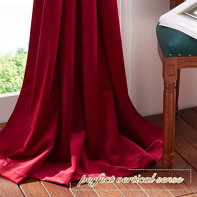 NICETOWN Red Velvet Curtains and Drapes 54 inches Long