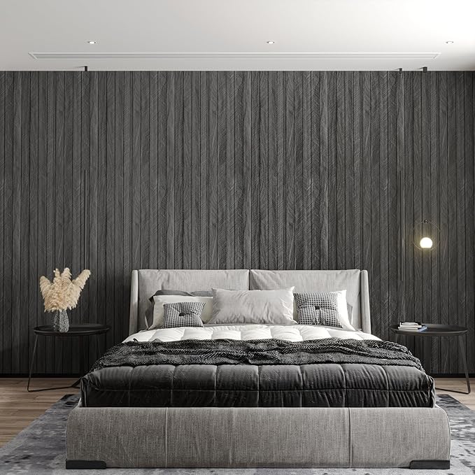 CHIHUT Charcoal Wood Panels for Wall 12"x79" Sound Absorbing Herringbone Wood