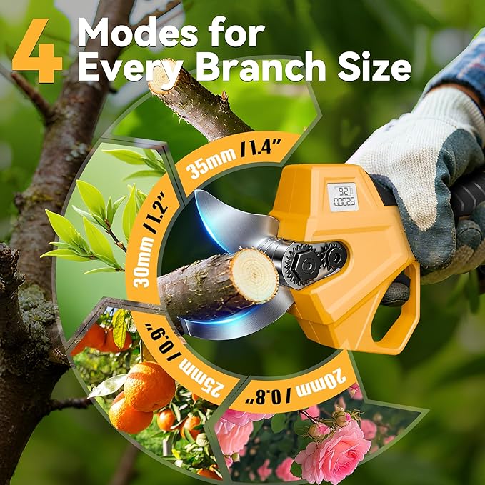 2-in-1 Pole Pruning Shears, 1.4" Cutting Diameter Cordless Electric Pole Pruners - Brushless Motor, 2x4.0Ah Batteries, Extra SK5 Blade, 4 Modes Adjustable Branch Cutter for Garden & Flower (Blue)