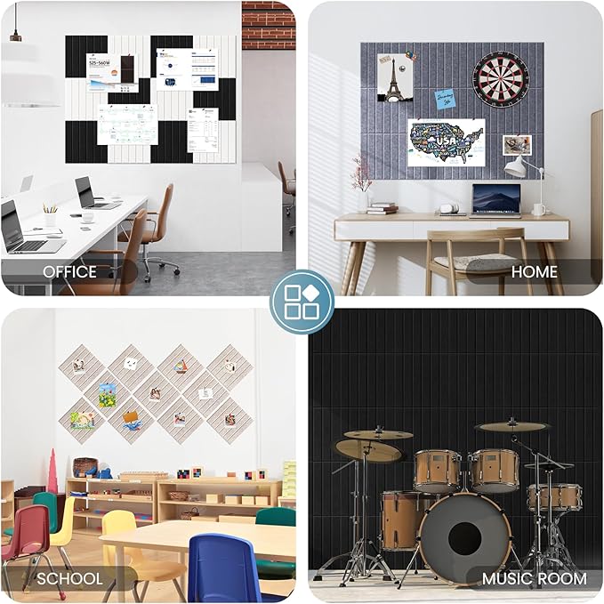Large Cork Bulletin Board for Wall 36"x24", 6 Pack Felt Slat Wall Panel Tiles