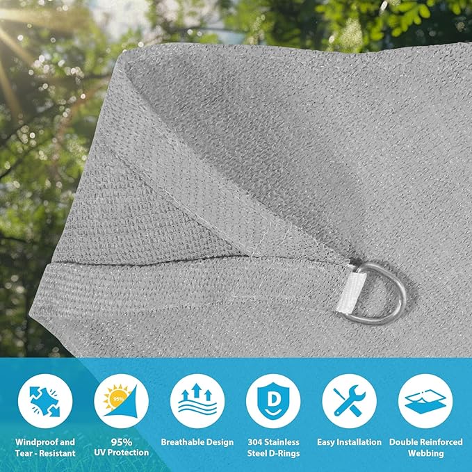 Amagenix Sun Shade Sail 10'X30' Curved Edge Outdoor Shade Canopy Light Grey Breathable 95% UV Block Shade Cloth for Patio Garden Backyard (We Make Custom Size)