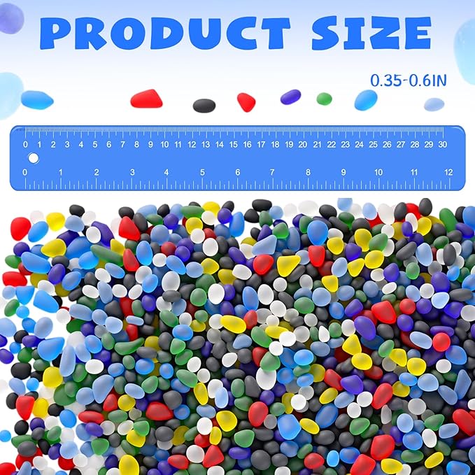 Sea Glass Stones, 3.3LB Decorative Frosted Glass Pebbles Gemstones - Suitable for Aquarium Rocks, Fish Tank Gravel, Vase Fillers, DIY Crafts, and Home Decor (Colorful)