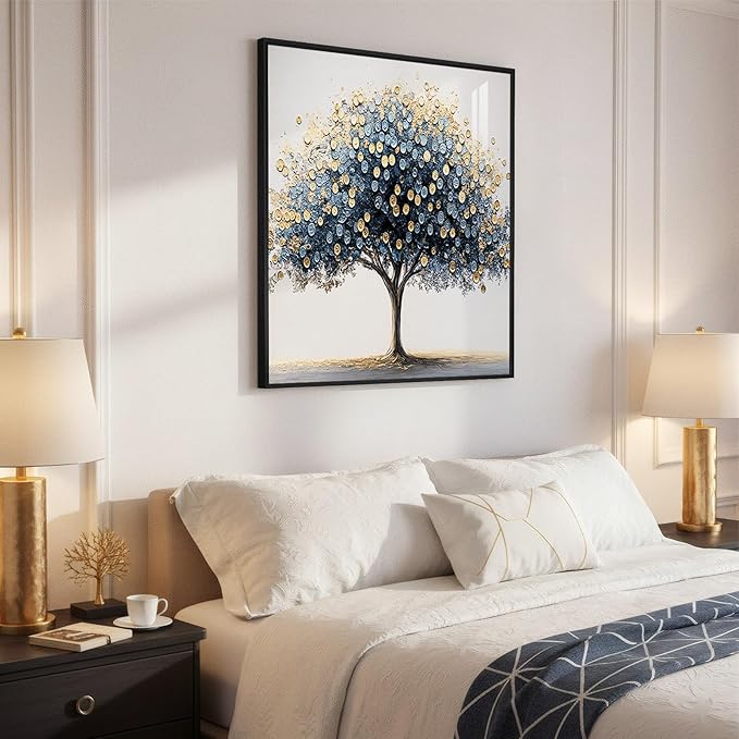 Framed Square Tree of Life Wall Art, Minimalist Elegant Luxury Abstract Tree