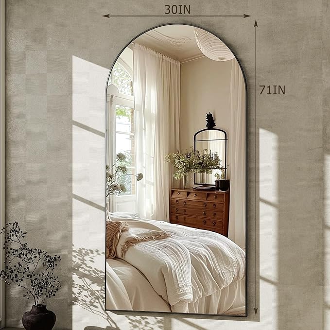 GLSLAND-30x71 inch Wall Mount Arched Full Length Mirror-Aluminum Alloy Frame