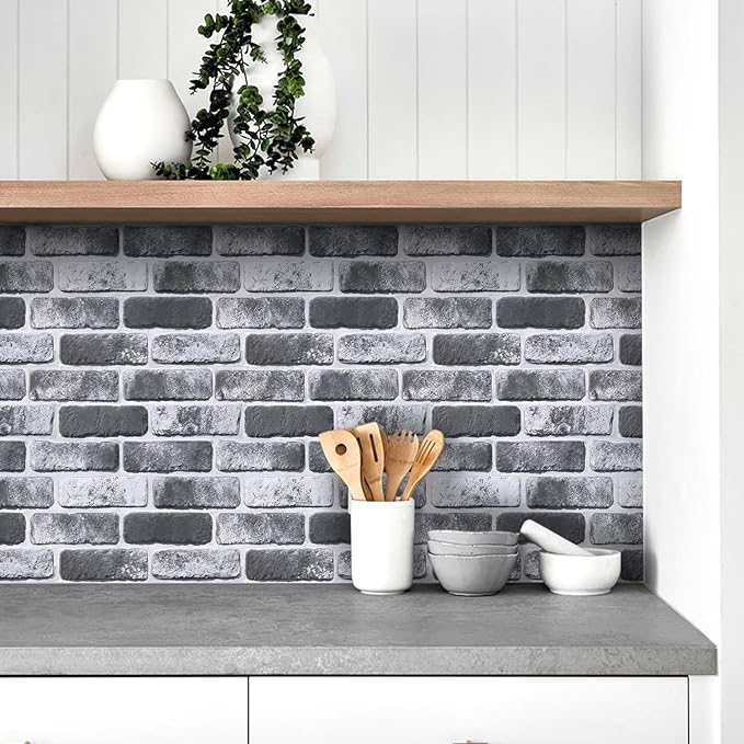 COMSTICKC 3D Gray Brick Wall Panels, Peel and Stick Brick Tiles, Small Size