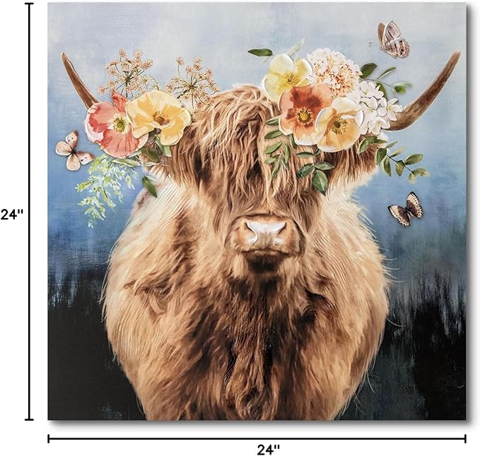 Hand-Painted Highland Cow Canvas Wall Art, Lovely Cow