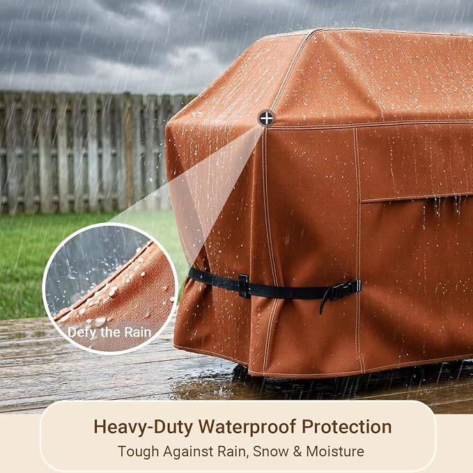 NettyPro BBQ Grill Cover 52 inch Heavy Duty Waterproof Outdoor 2-3 Burners Gas Grill Cover for Outside Weber, Char-Broil, Brinkmann, Nexgrill Barbecue, Brown