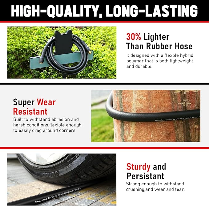 Short Garden Hose 15ft x 5/8", NON-EXPANDABLE Heavy Duty Premium Flexible Water Hose, No Kink, Leakproof, Lightweight Hybrid Hose with Male to Female Fittings for Household、Backyard